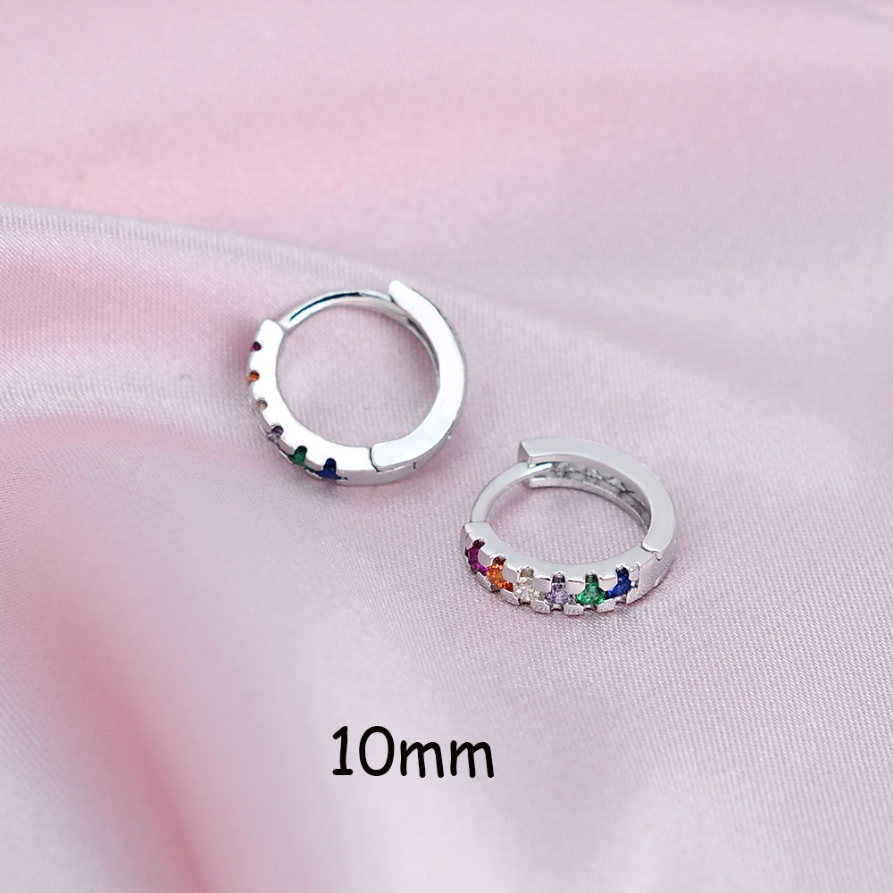 Rainbow CZ Huggies Hoop Earrings Girl Tiny Rings Cartilage Small Helix Piercing Tragus Conch Earlobe Circle Men Hoops Arete