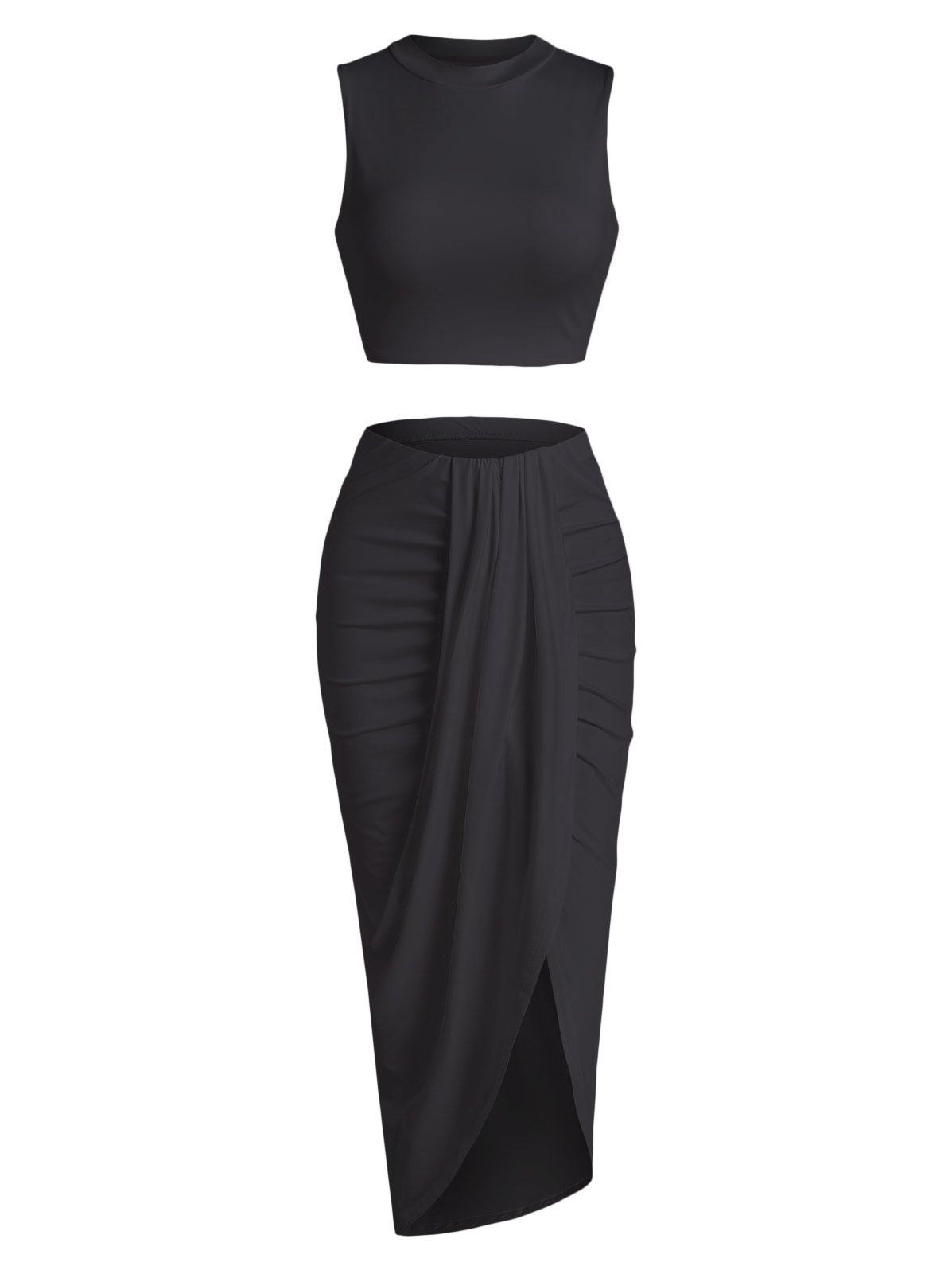 ZAFUL Women’s 2 Pieces Dress Set Sexy Sleeveless Crop Tank Side Slit Twist Skirt Bodycon Maxi Dresses Summer