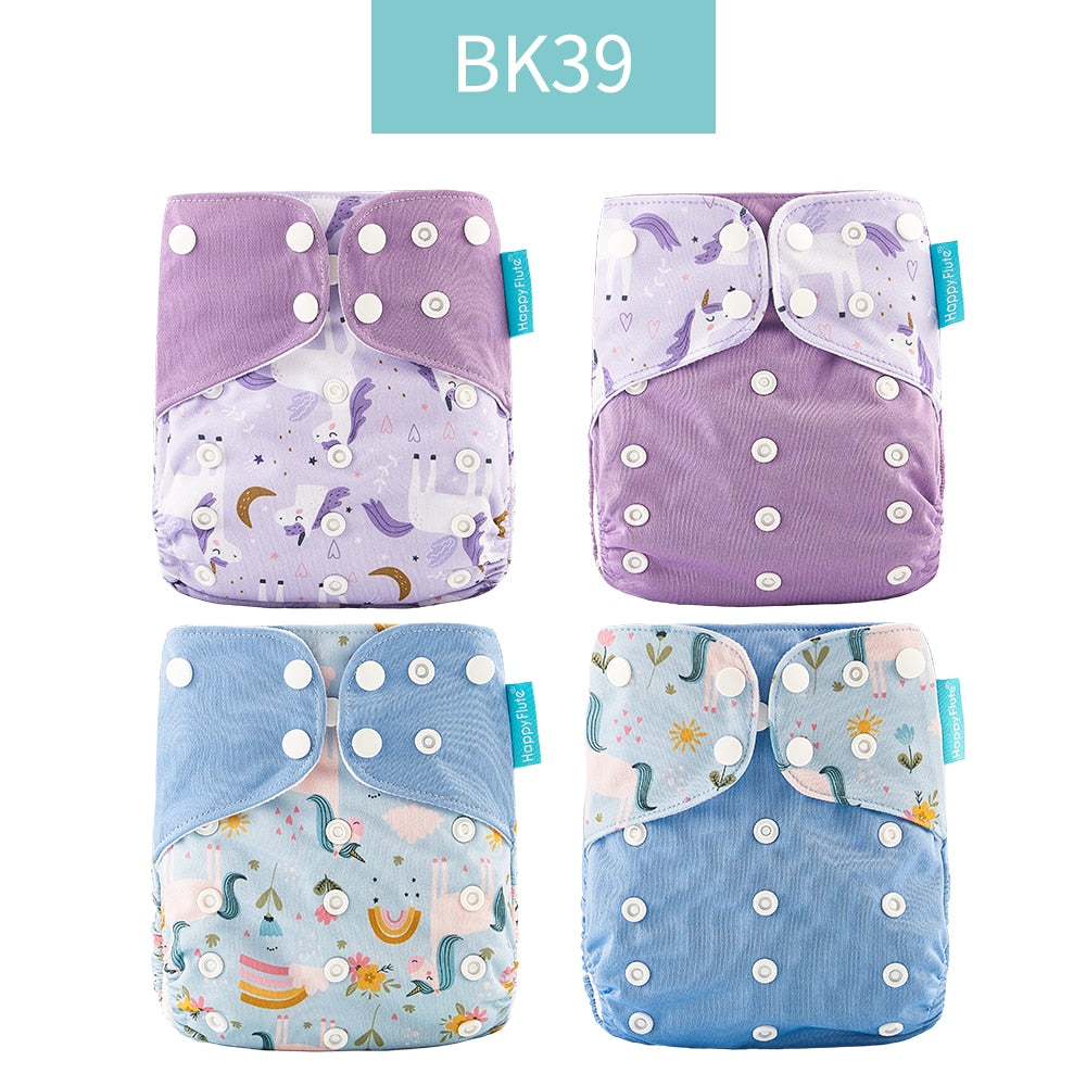 Happyflute 2023 4pcs/set Washable Eco-friendly Baby Cloth Diaper Ecological Adjustable Nappy Reusable Diaper Fit 0-2year 3-15kg