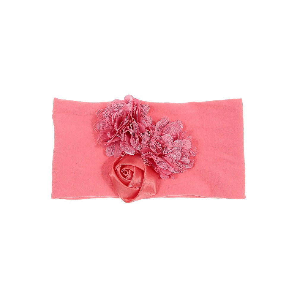 Nishine Soft Stretch Satin Rose Flower Baby Headband Newborn Knot Wide Nylon Headwraps Turban Girls Headwear Kids Photo Props