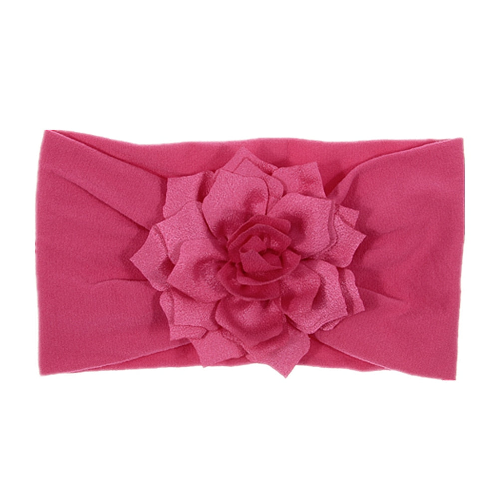 Nishine Soft Stretch Satin Rose Flower Baby Headband Newborn Knot Wide Nylon Headwraps Turban Girls Headwear Kids Photo Props