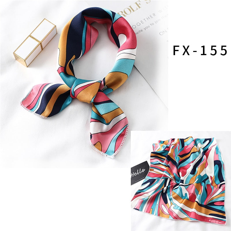 2022 Square Silk Scarf Women Fashion Print Small Neck Scarfs Office Lady Hair Band Foulard Hand Kerchief Female Bandana Shawl