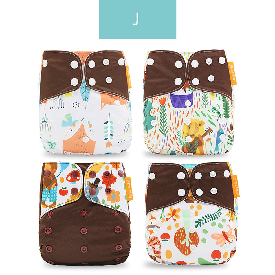 Happyflute 2023 4pcs/set Washable Eco-friendly Baby Cloth Diaper Ecological Adjustable Nappy Reusable Diaper Fit 0-2year 3-15kg