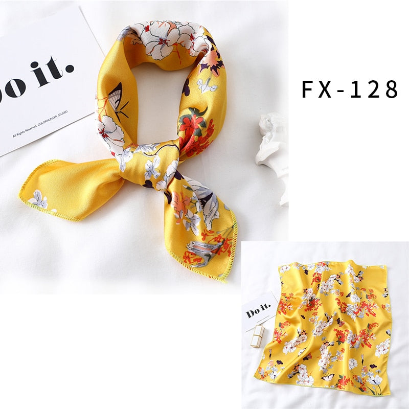 2022 Square Silk Scarf Women Fashion Print Small Neck Scarfs Office Lady Hair Band Foulard Hand Kerchief Female Bandana Shawl