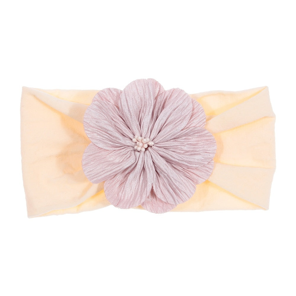 Nishine Soft Stretch Satin Rose Flower Baby Headband Newborn Knot Wide Nylon Headwraps Turban Girls Headwear Kids Photo Props