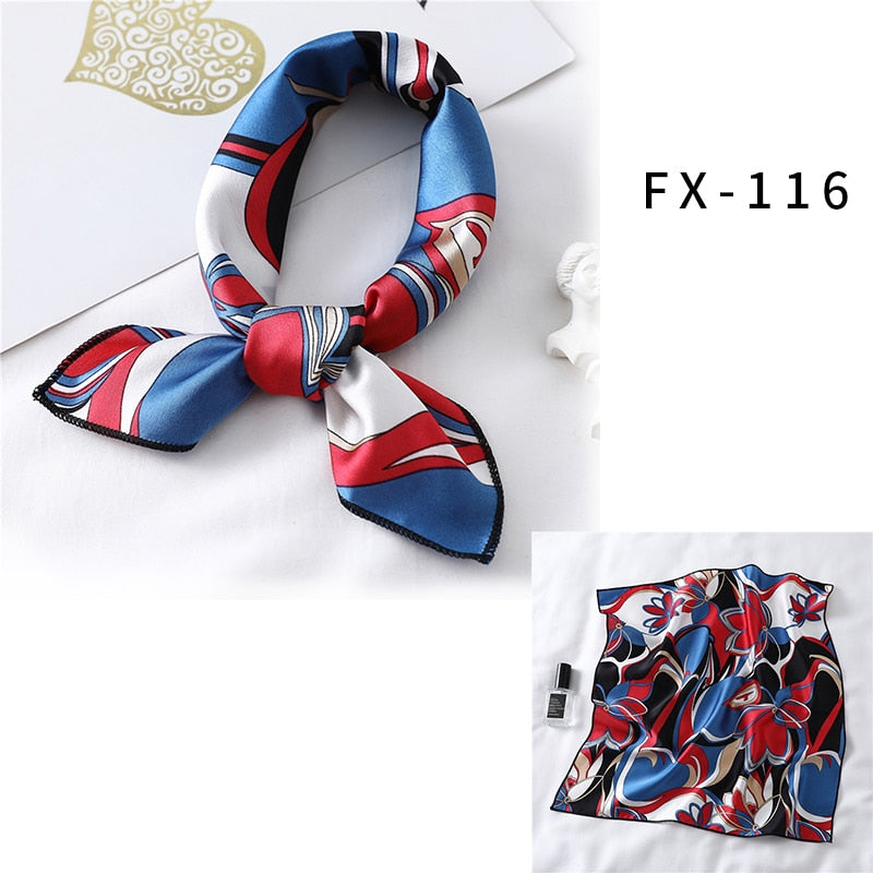 2022 Square Silk Scarf Women Fashion Print Small Neck Scarfs Office Lady Hair Band Foulard Hand Kerchief Female Bandana Shawl