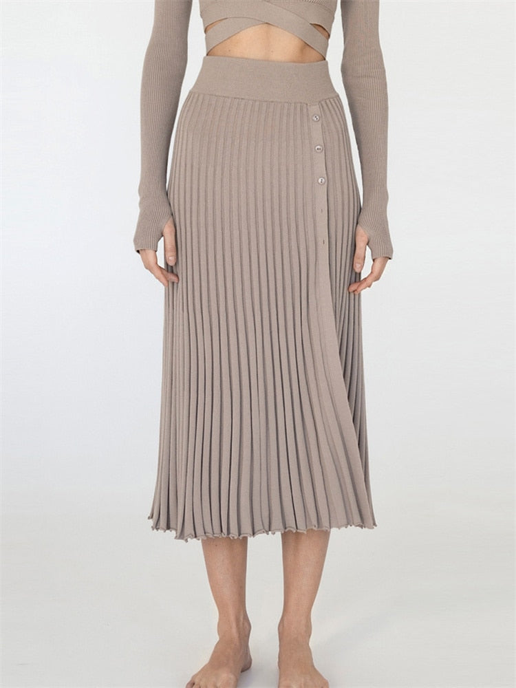Tossy New White Knit Two Piece Women Sets Fall Ribbed Crop Top And Pleated Knitted Skirt Suits For Women Midi Dress Sets 2022