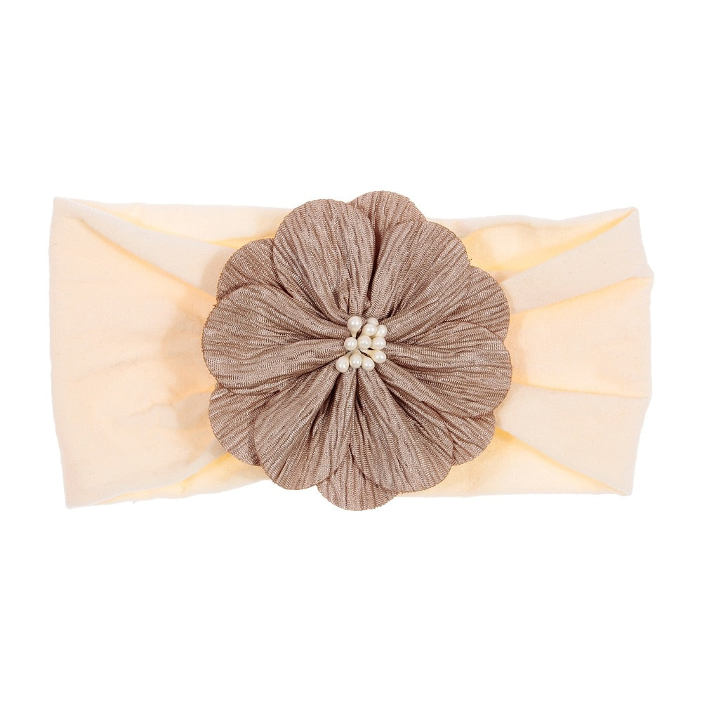 Nishine Soft Stretch Satin Rose Flower Baby Headband Newborn Knot Wide Nylon Headwraps Turban Girls Headwear Kids Photo Props