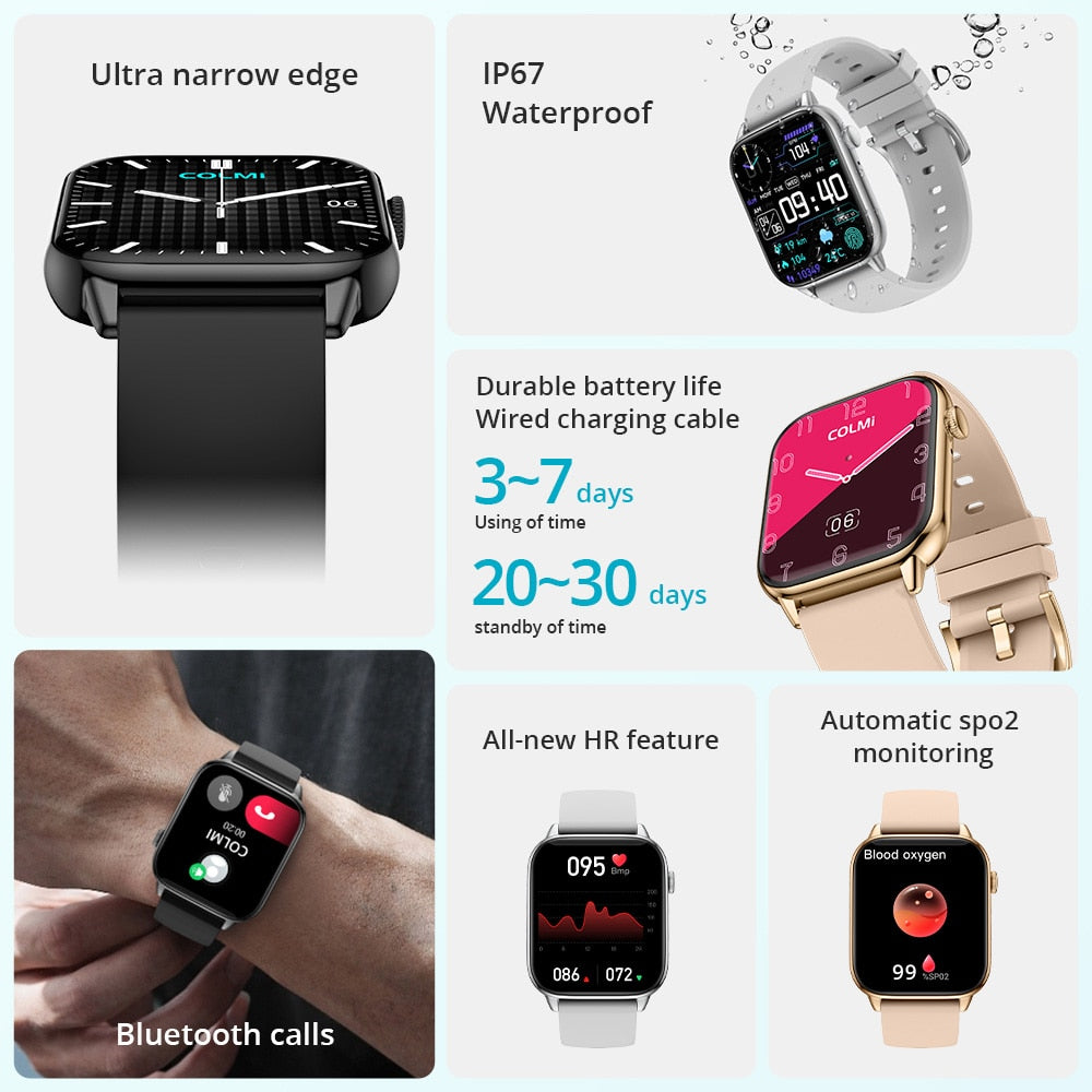 COLMI C60 Smartwatch 1.9 inch Full Screen Bluetooth Calling Heart Rate Sleep Monitor 100 Sport Models Smart Watch For Men Women