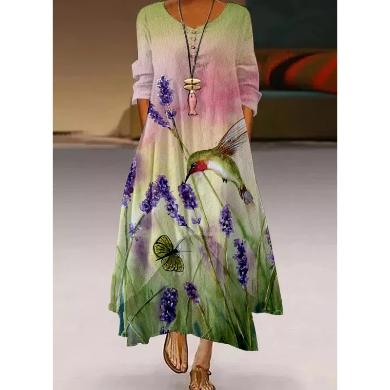 2022 Fashion Summer Maxi Dress Women&#39;s Printed Sundress Casual Short Sleeve Vestidos Female High Waist Robe Femme