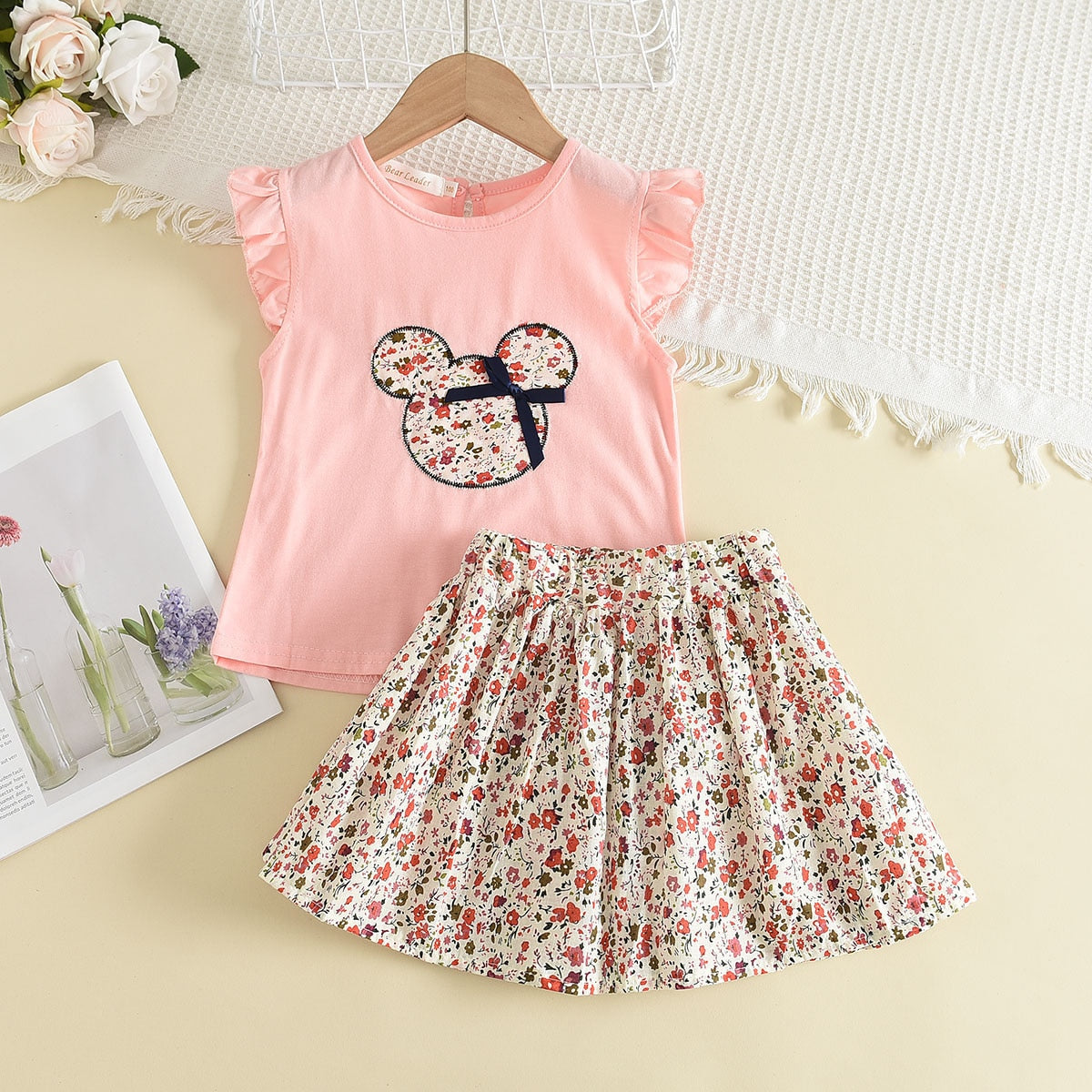 Bear Leader Girls Clothing Sets New Summer Sleeveless T-shirt+Print Bow Skirt 2Pcs for Kids Clothing Sets Baby Clothes Outfits