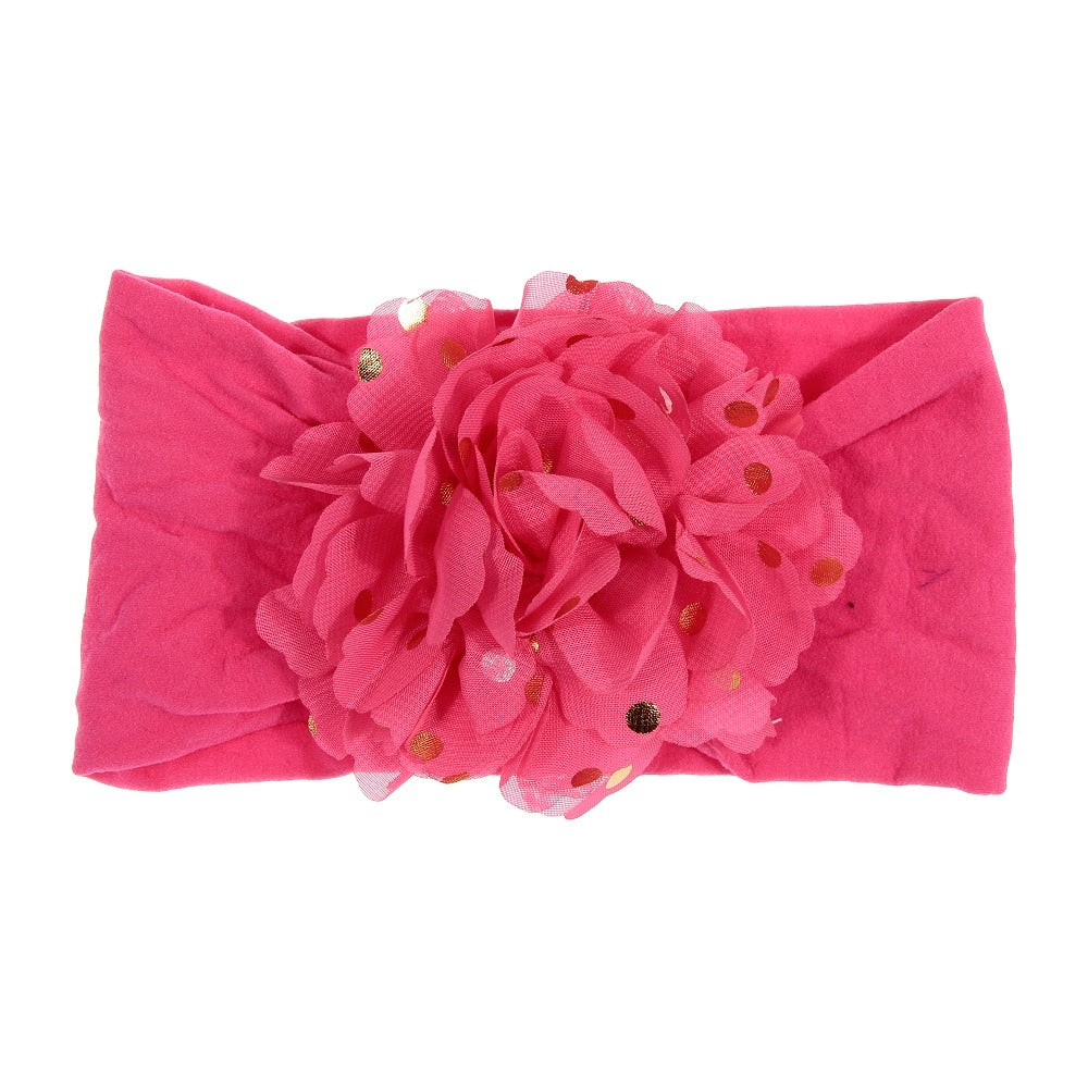 Nishine Soft Stretch Satin Rose Flower Baby Headband Newborn Knot Wide Nylon Headwraps Turban Girls Headwear Kids Photo Props