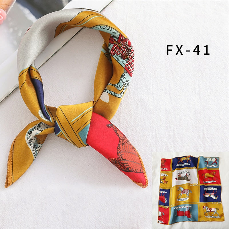 2022 Square Silk Scarf Women Fashion Print Small Neck Scarfs Office Lady Hair Band Foulard Hand Kerchief Female Bandana Shawl