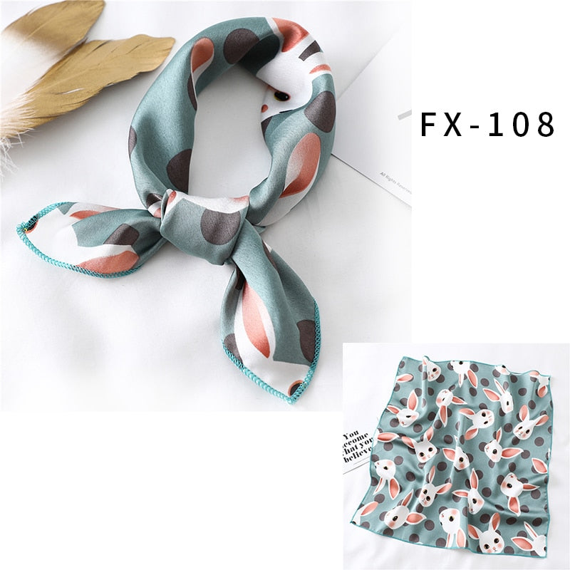 2022 Square Silk Scarf Women Fashion Print Small Neck Scarfs Office Lady Hair Band Foulard Hand Kerchief Female Bandana Shawl