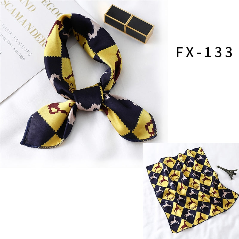 2022 Square Silk Scarf Women Fashion Print Small Neck Scarfs Office Lady Hair Band Foulard Hand Kerchief Female Bandana Shawl