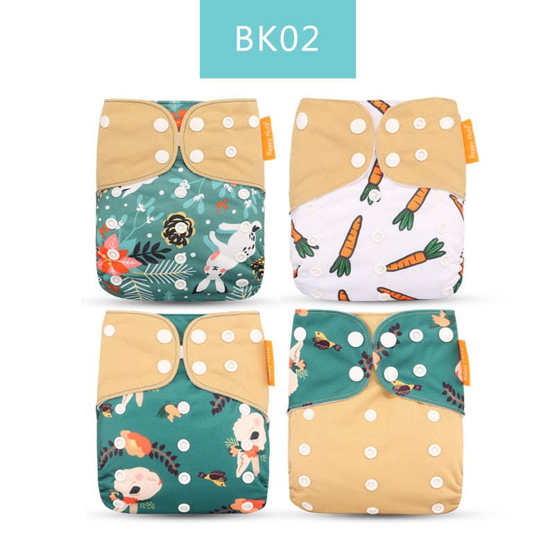 Happyflute 2023 4pcs/set Washable Eco-friendly Baby Cloth Diaper Ecological Adjustable Nappy Reusable Diaper Fit 0-2year 3-15kg