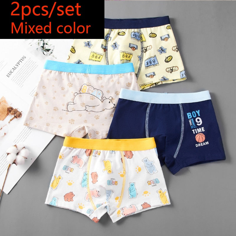 HH 2 Piece Kids Boys Underwear Cartoon Children&#39;s Shorts Panties for Baby Boy Toddler Boxers Stripes Teenagers Cotton Underpants