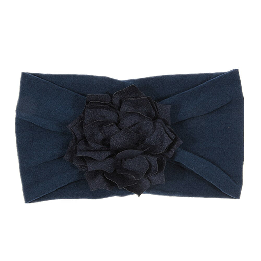 Nishine Soft Stretch Satin Rose Flower Baby Headband Newborn Knot Wide Nylon Headwraps Turban Girls Headwear Kids Photo Props