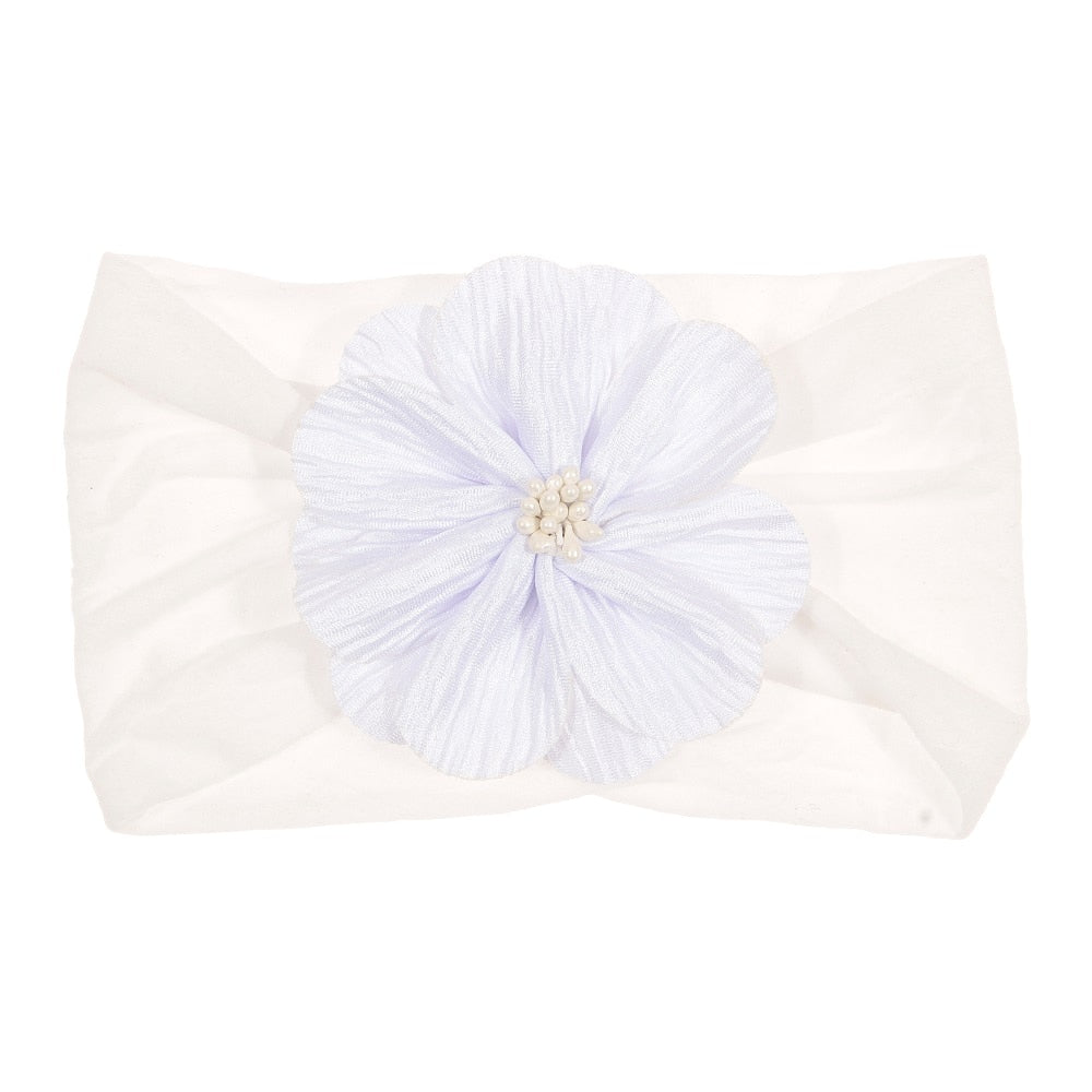 Nishine Soft Stretch Satin Rose Flower Baby Headband Newborn Knot Wide Nylon Headwraps Turban Girls Headwear Kids Photo Props