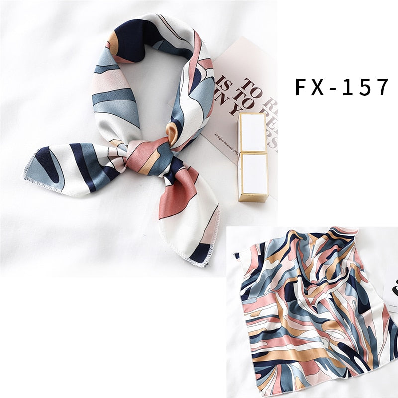 2022 Square Silk Scarf Women Fashion Print Small Neck Scarfs Office Lady Hair Band Foulard Hand Kerchief Female Bandana Shawl