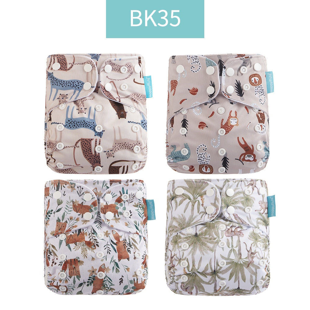 Happyflute 2023 4pcs/set Washable Eco-friendly Baby Cloth Diaper Ecological Adjustable Nappy Reusable Diaper Fit 0-2year 3-15kg