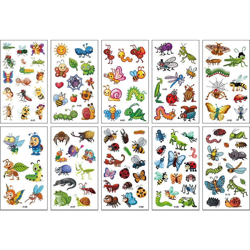 10Sheets/lot Children Cute Cartoon Unicorn Temporary Tattoo Stickers Baby Shower Kids Body Makeup Sticker Tattoos Mermaid Party