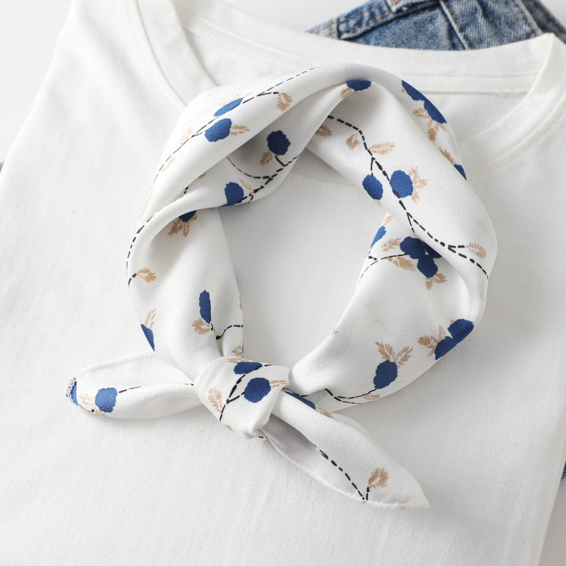 2022 Square Silk Scarf Women Fashion Print Small Neck Scarfs Office Lady Hair Band Foulard Hand Kerchief Female Bandana Shawl