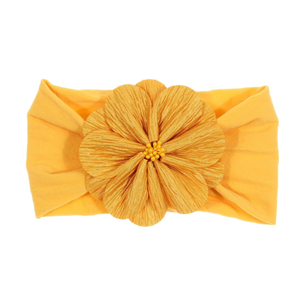 Nishine Soft Stretch Satin Rose Flower Baby Headband Newborn Knot Wide Nylon Headwraps Turban Girls Headwear Kids Photo Props