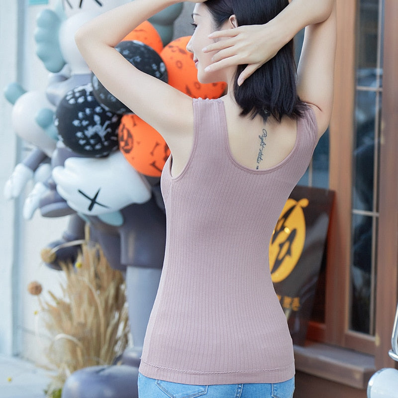 Winter Velvet Thickened Undershirt Women Solid Color Slim Cozy Thermal Underwear Camisole Warm Sling Vest Top Bottoming Clothing