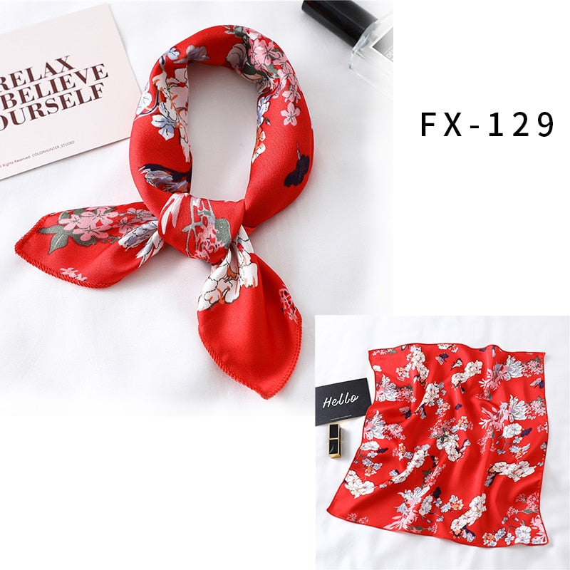 2022 Square Silk Scarf Women Fashion Print Small Neck Scarfs Office Lady Hair Band Foulard Hand Kerchief Female Bandana Shawl