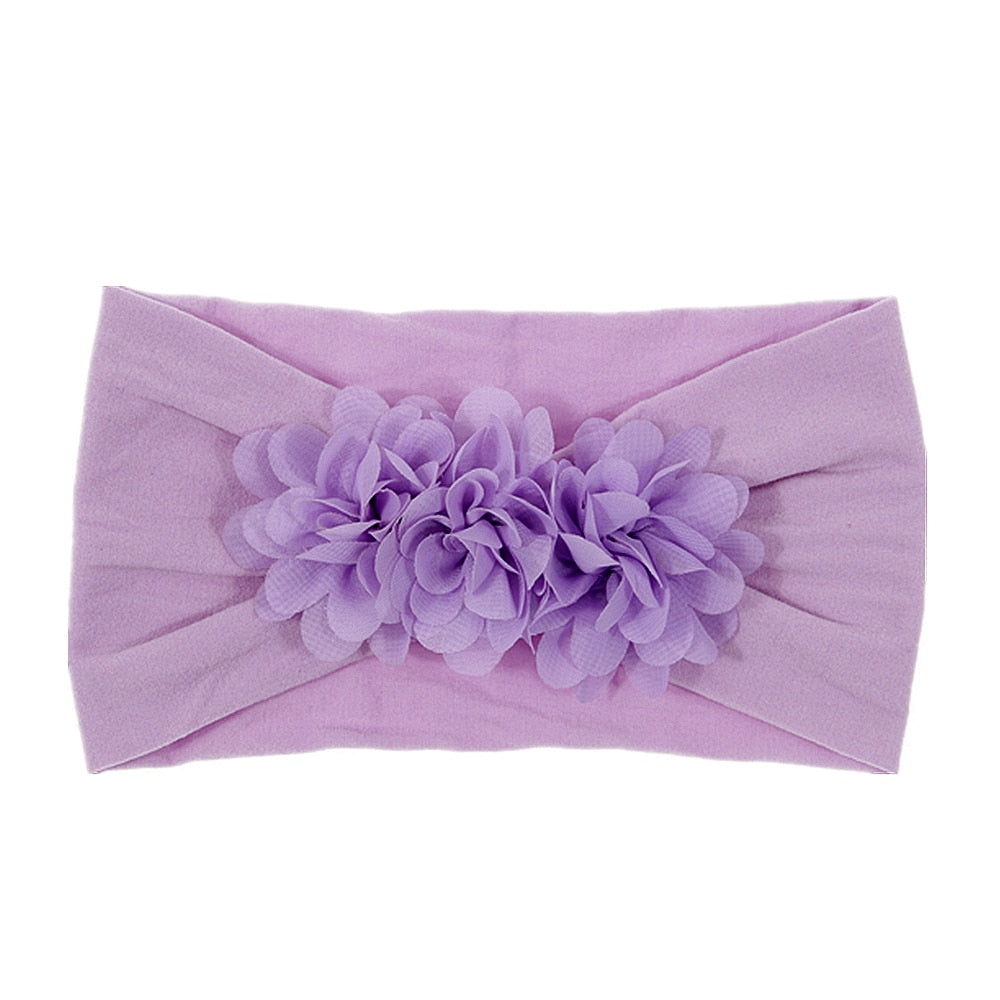 Nishine Soft Stretch Satin Rose Flower Baby Headband Newborn Knot Wide Nylon Headwraps Turban Girls Headwear Kids Photo Props