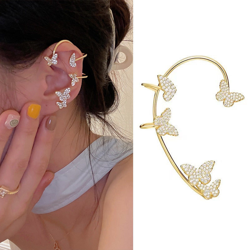 Trendy Bohemian No Piercing Crystal Rhinestone Ear Cuff Earrings for Women Wrap Stud Clip Earrings Girl Earrings Jewelry Bijoux