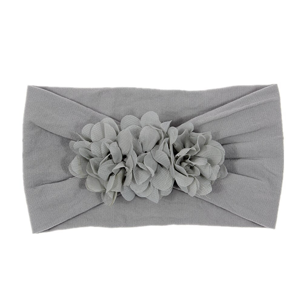 Nishine Soft Stretch Satin Rose Flower Baby Headband Newborn Knot Wide Nylon Headwraps Turban Girls Headwear Kids Photo Props