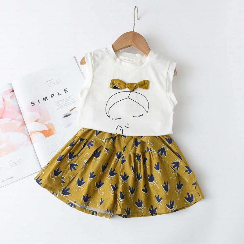 Bear Leader Girls Clothing Sets New Summer Sleeveless T-shirt+Print Bow Skirt 2Pcs for Kids Clothing Sets Baby Clothes Outfits