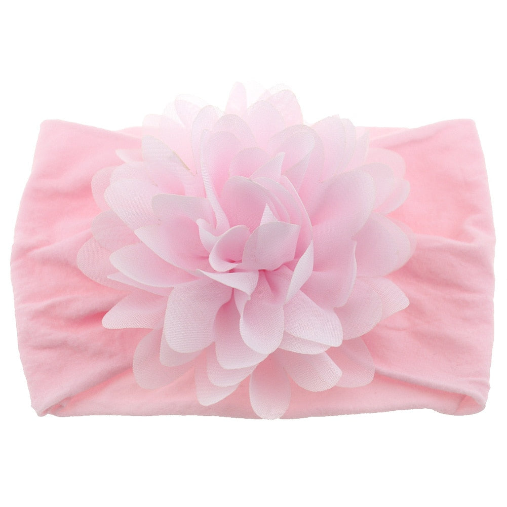 Nishine Soft Stretch Satin Rose Flower Baby Headband Newborn Knot Wide Nylon Headwraps Turban Girls Headwear Kids Photo Props