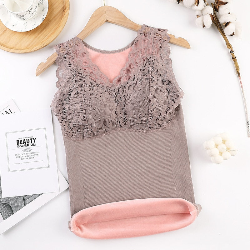 Winter Velvet Thickened Undershirt Women Solid Color Slim Cozy Thermal Underwear Camisole Warm Sling Vest Top Bottoming Clothing