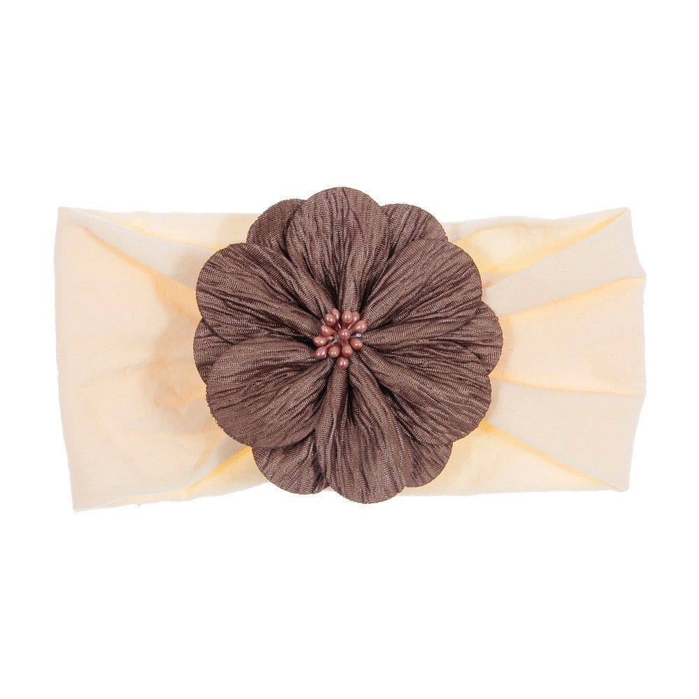 Nishine Soft Stretch Satin Rose Flower Baby Headband Newborn Knot Wide Nylon Headwraps Turban Girls Headwear Kids Photo Props
