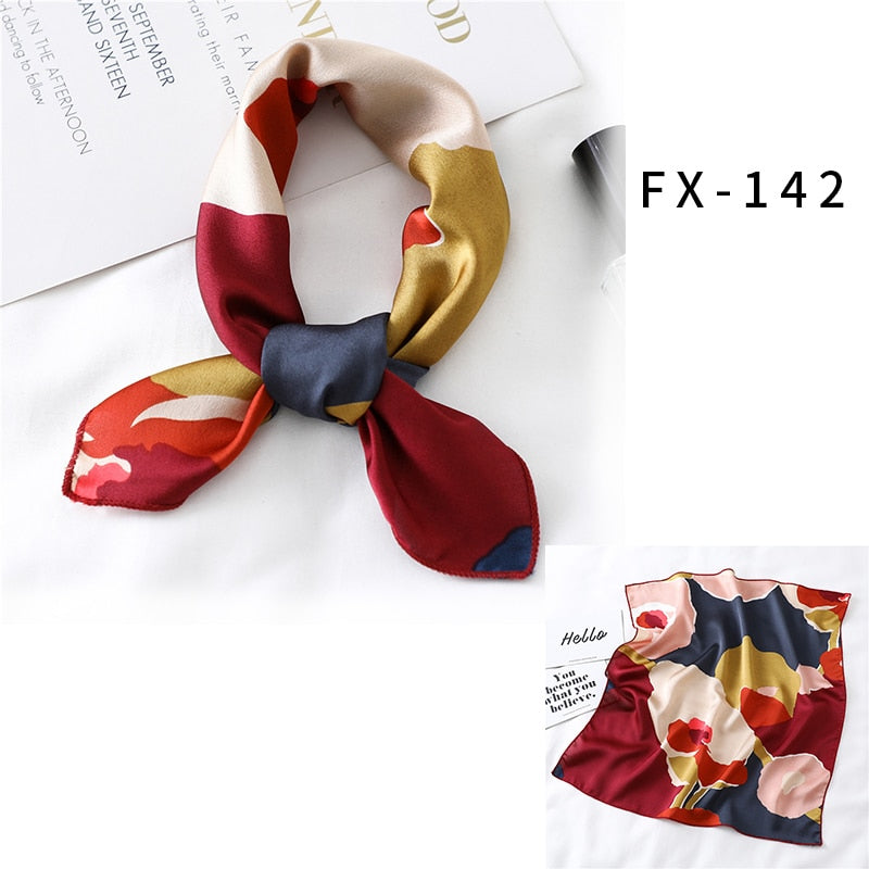 2022 Square Silk Scarf Women Fashion Print Small Neck Scarfs Office Lady Hair Band Foulard Hand Kerchief Female Bandana Shawl