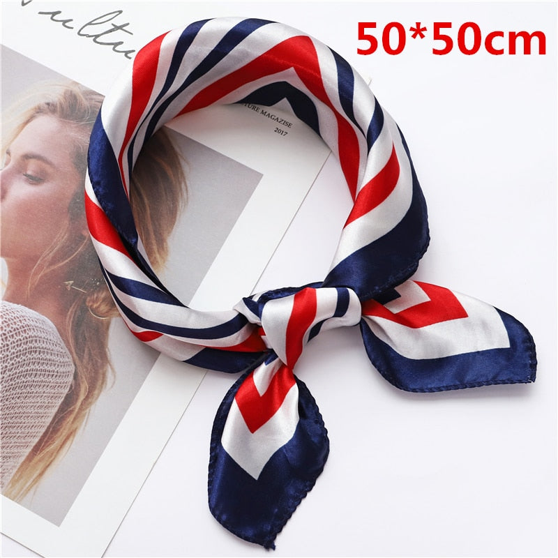 2022 Square Silk Scarf Women Fashion Print Small Neck Scarfs Office Lady Hair Band Foulard Hand Kerchief Female Bandana Shawl