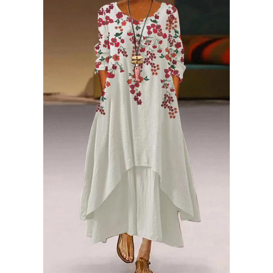 2022 Fashion Summer Maxi Dress Women&#39;s Printed Sundress Casual Short Sleeve Vestidos Female High Waist Robe Femme