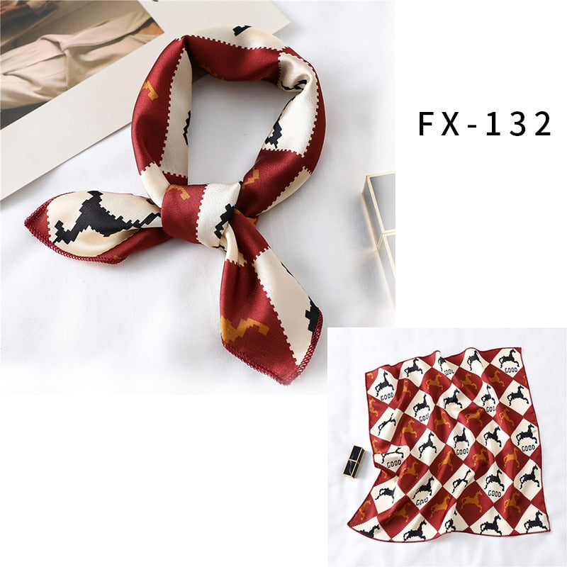 2022 Square Silk Scarf Women Fashion Print Small Neck Scarfs Office Lady Hair Band Foulard Hand Kerchief Female Bandana Shawl