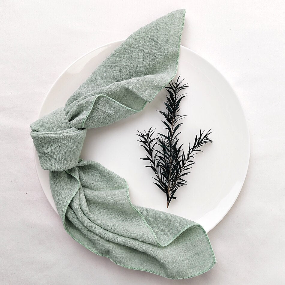 10PCS Sage Green Gauze Crepe Cloth Napkins Pack Pure Cotton Fabric 40x40cm Wedding Decor Everyday Use Dinner Tea Towel