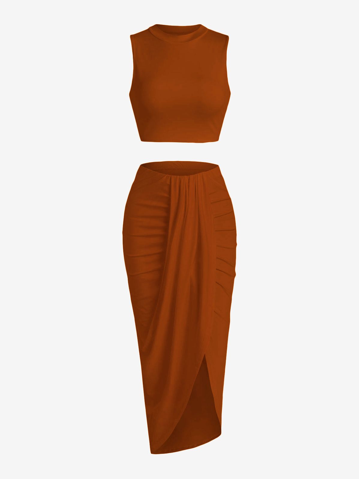 ZAFUL Women’s 2 Pieces Dress Set Sexy Sleeveless Crop Tank Side Slit Twist Skirt Bodycon Maxi Dresses Summer