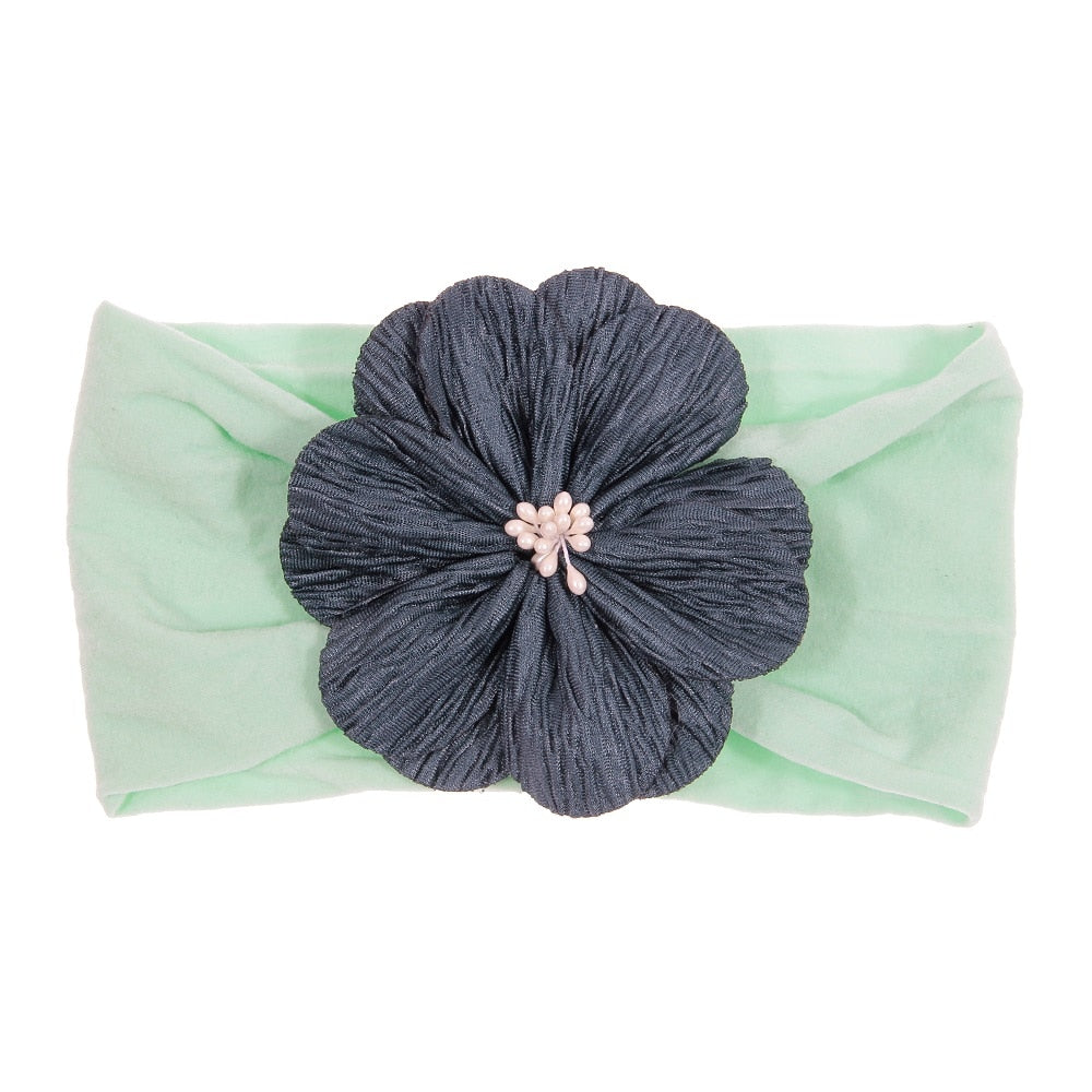 Nishine Soft Stretch Satin Rose Flower Baby Headband Newborn Knot Wide Nylon Headwraps Turban Girls Headwear Kids Photo Props