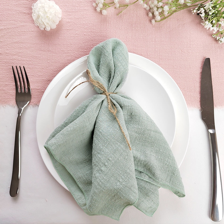 10PCS Sage Green Gauze Crepe Cloth Napkins Pack Pure Cotton Fabric 40x40cm Wedding Decor Everyday Use Dinner Tea Towel
