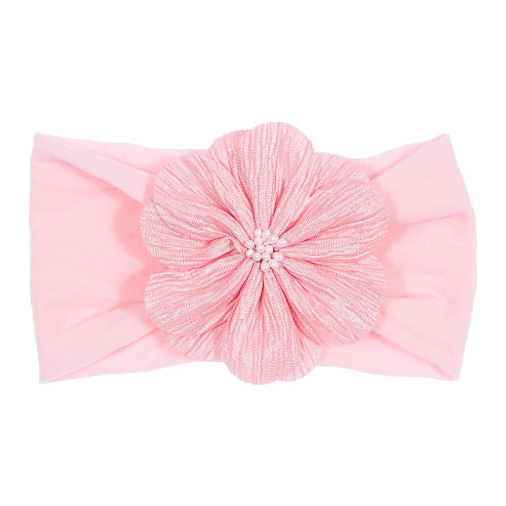 Nishine Soft Stretch Satin Rose Flower Baby Headband Newborn Knot Wide Nylon Headwraps Turban Girls Headwear Kids Photo Props