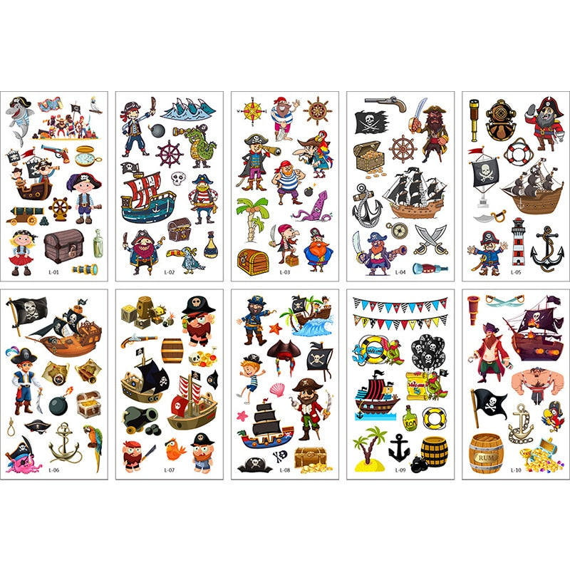10Sheets/lot Children Cute Cartoon Unicorn Temporary Tattoo Stickers Baby Shower Kids Body Makeup Sticker Tattoos Mermaid Party