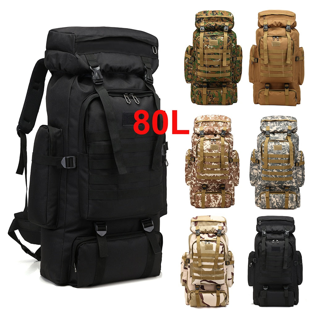 80L Outdoor Tactical Backpack Waterproof Large Sport survival gear Hiking Camping Military Bag Rucksack survival gear Camping