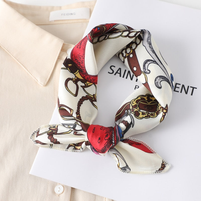 2022 Square Silk Scarf Women Fashion Print Small Neck Scarfs Office Lady Hair Band Foulard Hand Kerchief Female Bandana Shawl