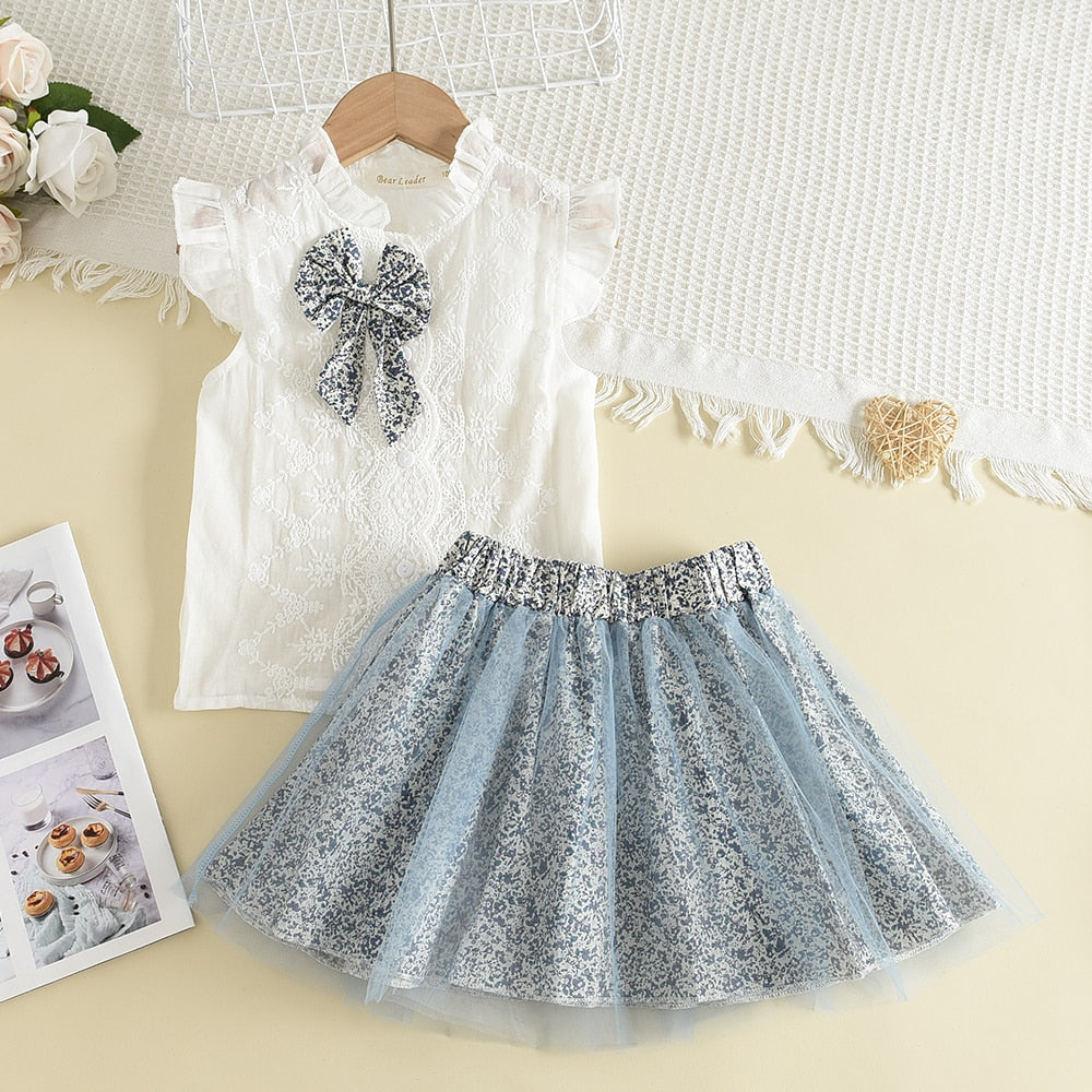 Bear Leader Girls Clothing Sets New Summer Sleeveless T-shirt+Print Bow Skirt 2Pcs for Kids Clothing Sets Baby Clothes Outfits